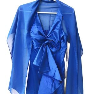 NWT Gorgeous Royal Blue Satin Ruffle Dress